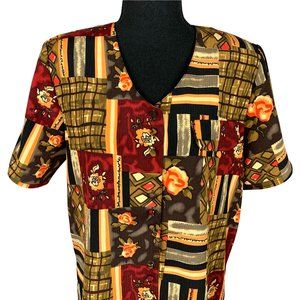 VINTAGE 90s Short Sleeve Floral Multicolour Abstract Blouse